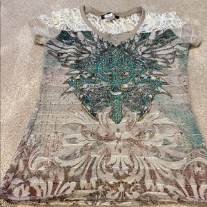 Angels & Diamonds Beige and Teal Embellished Top